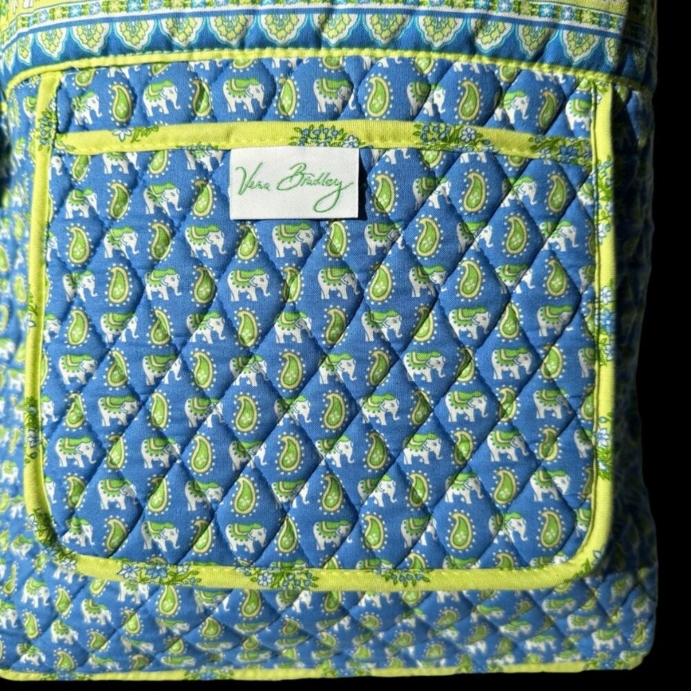 Vera Bradley Retired Tote Bag EUC Quilted Paisley Yellow Blue Elephants USA-Made - Picture 7 of 13